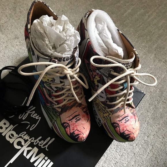 BNIB Jeffrey Campbell x Black Milk ‘Sick of Men’ 99 Tie Lace-Up Wedges / Size 7 - Picture 4 of 12